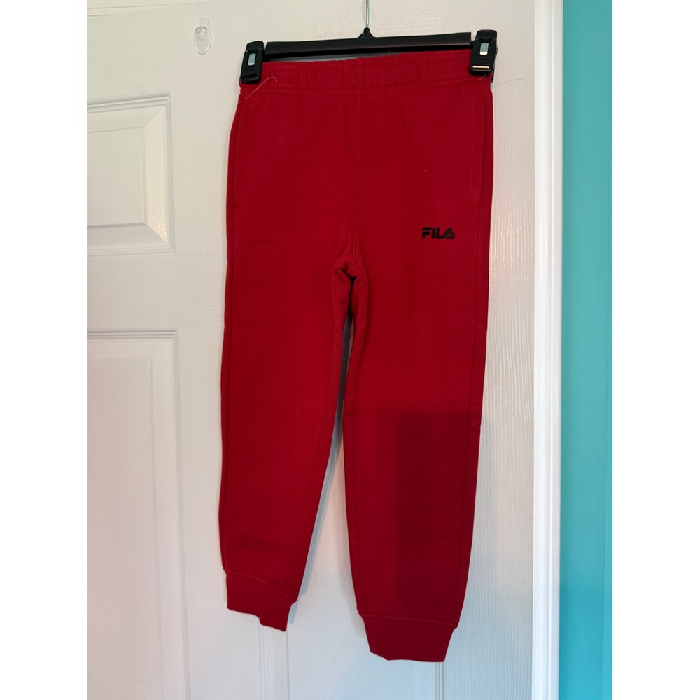 Fila Boys Red Fleece Jogger Sweatpants Size 5/6 Sporty Athletic Pants Logo